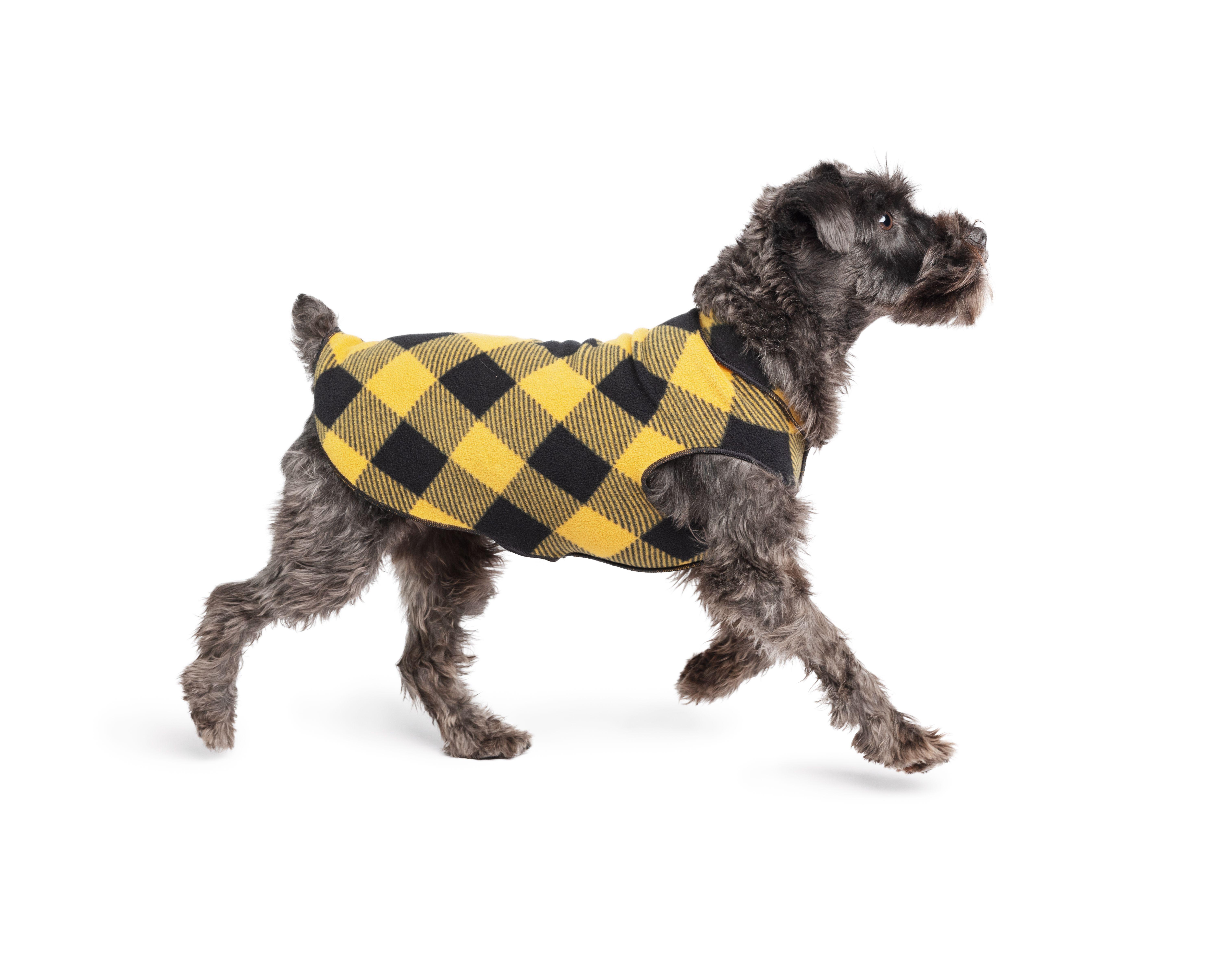 Goldpaw Stretch Fleece Dog Coat, Gold Buffalo Check, 16