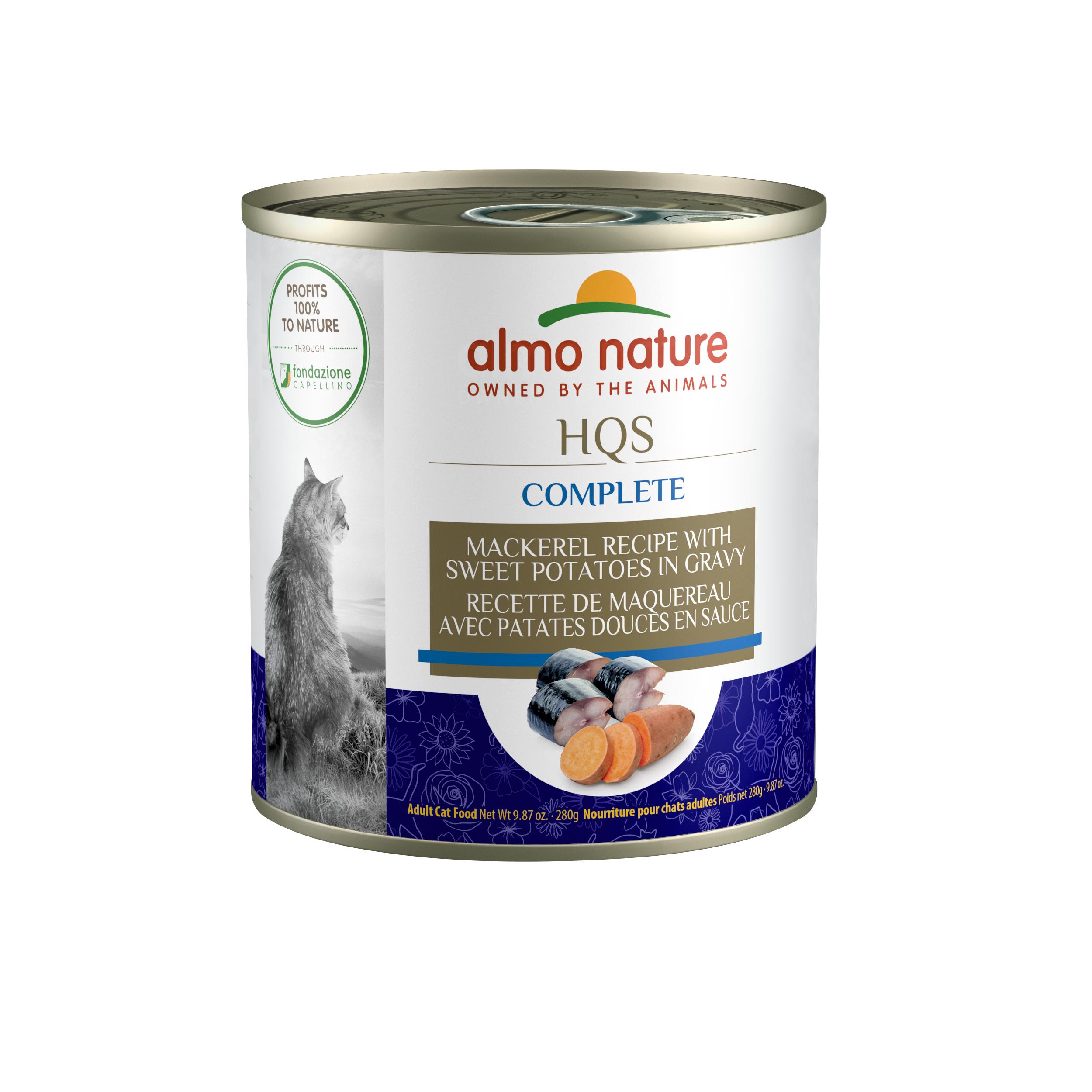 Almo Nature HQS Complete Mackerel Recipe with Sweet Potatoes in Gravy Wet Cat Food Can, 9.87-oz