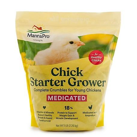 Manna Pro Chick Starter Grower Crumbles Medicated Chicken Feed, 5-lb