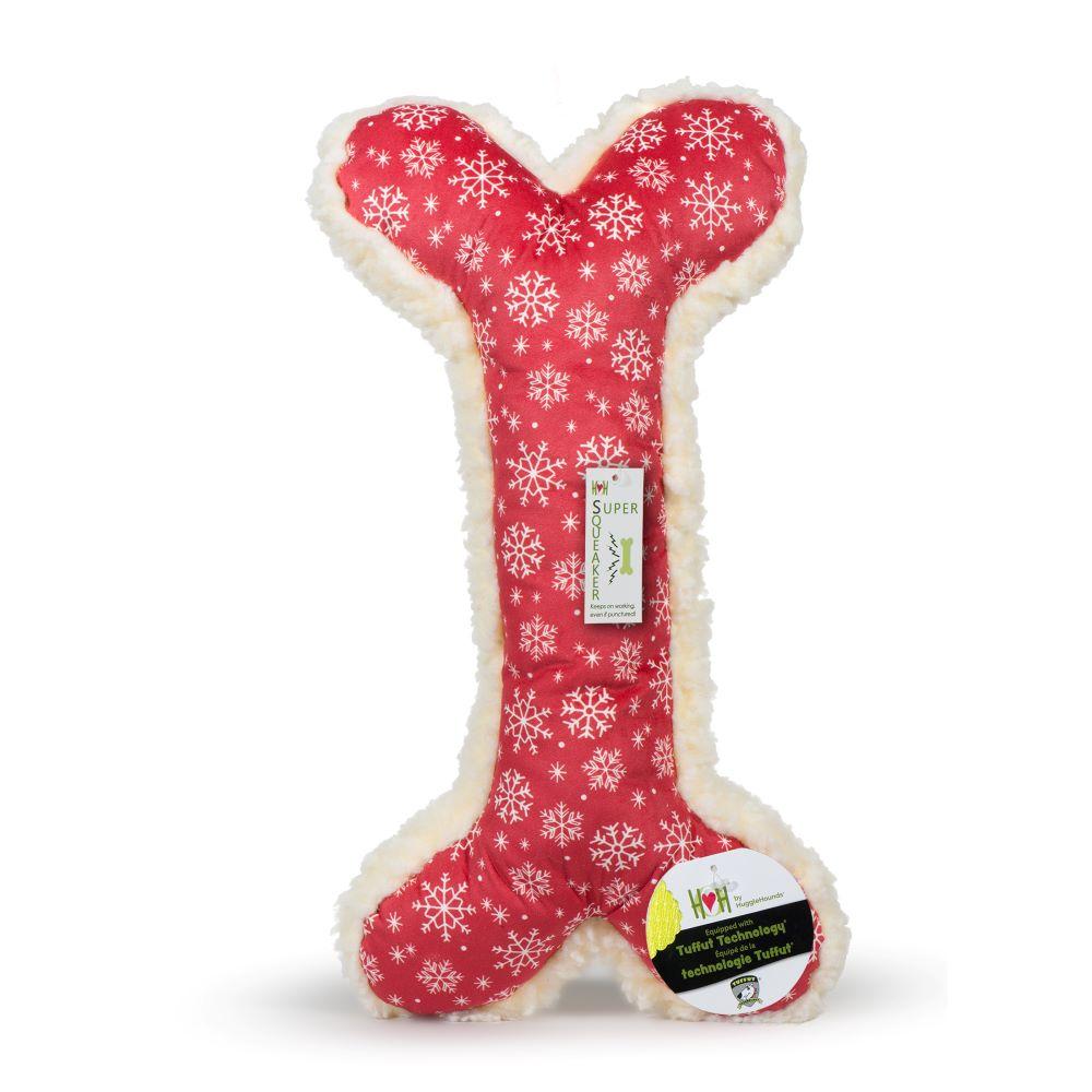 HuggleHounds Jingle all the Way Snowflake Bone Dog Toy, 12-in