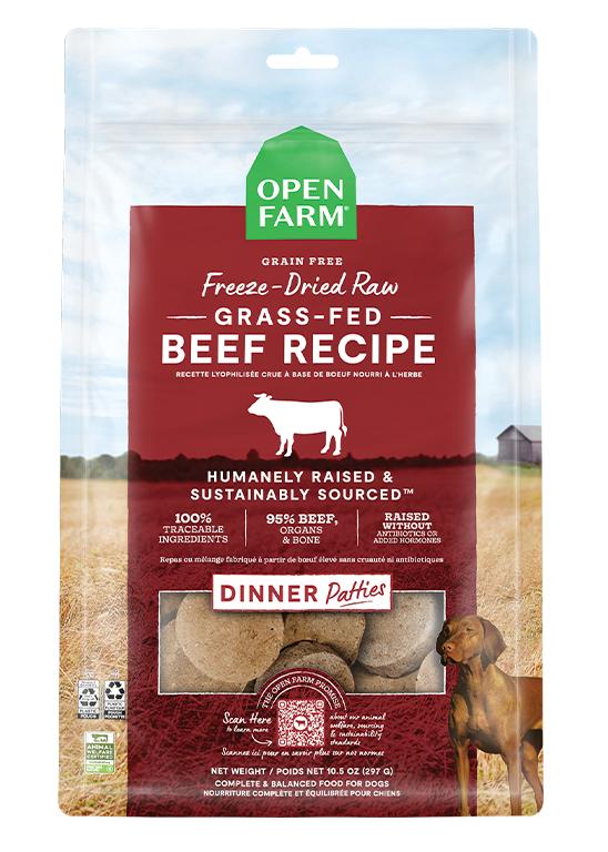 Open Farm Grass-Fed Beef Recipe Dinner Patties Freeze-Dried Raw Dog Food