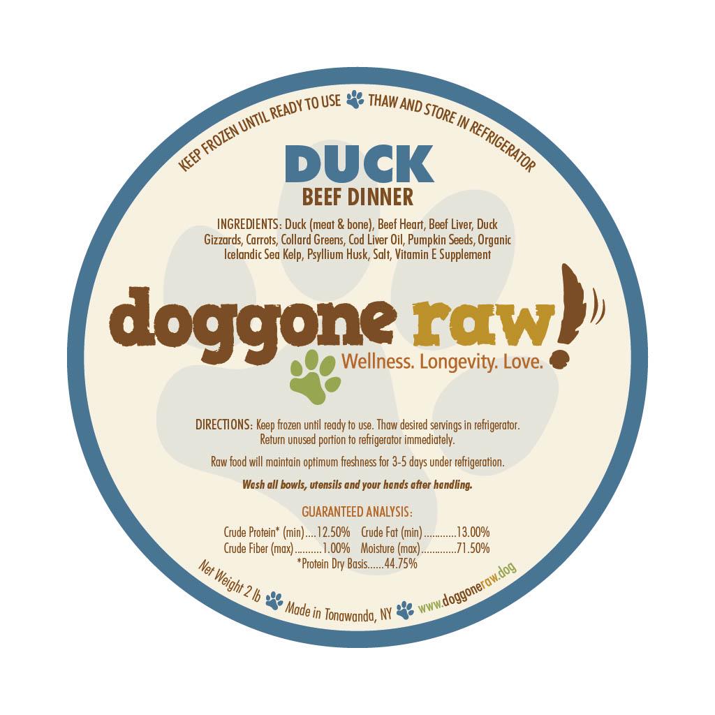Doggone Raw Duck & Beef Dinner Frozen Dog Food, 2-lb