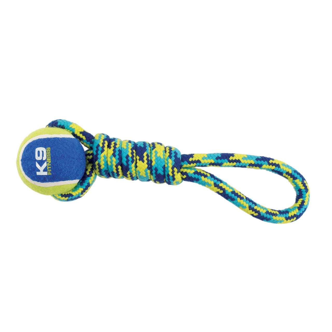 Zeus K9 Fitness Tennis Ball Rope Tug Dog Toy, 9-in