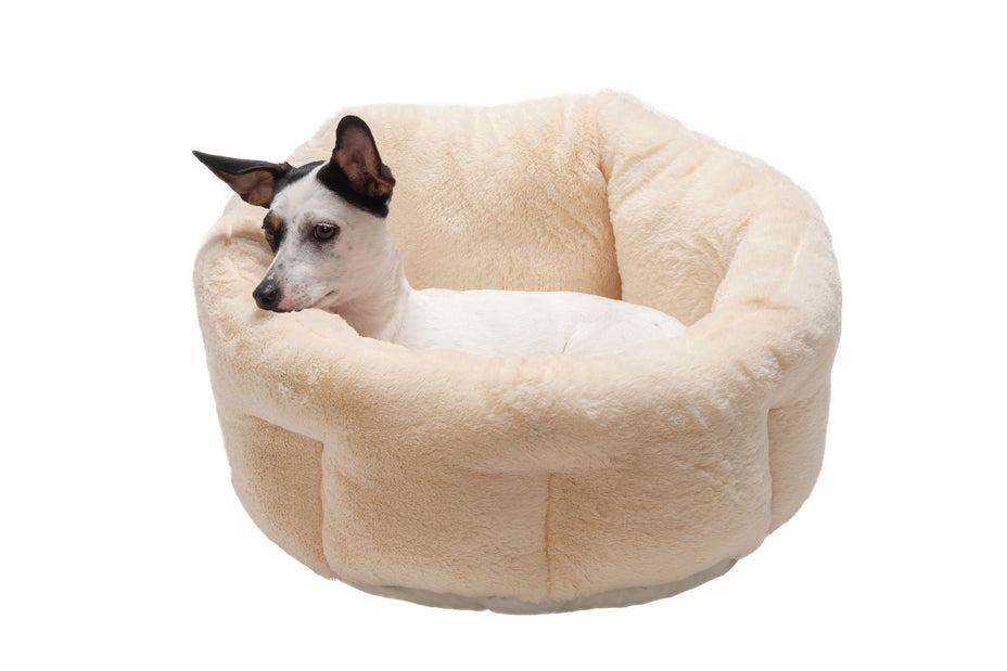 Furhaven Luxury Fur Warming Hi-Lo Cuddler Pet Bed, Cream