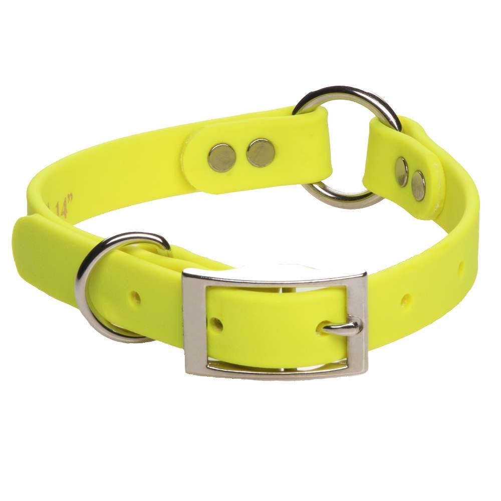 Mendota Pet Narrow Width DuraSoft Imitation Leather Collar with Center Ring for Dogs, Yellow, 3/4-in x 14-in