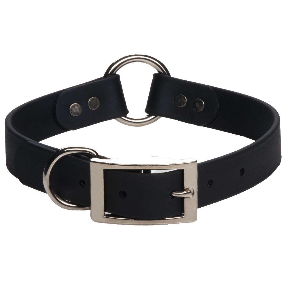 Mendota Pet Wide Width DuraSoft Imitation Leather Collar with Center Ring for Dogs, Black, 1-in x 24-in