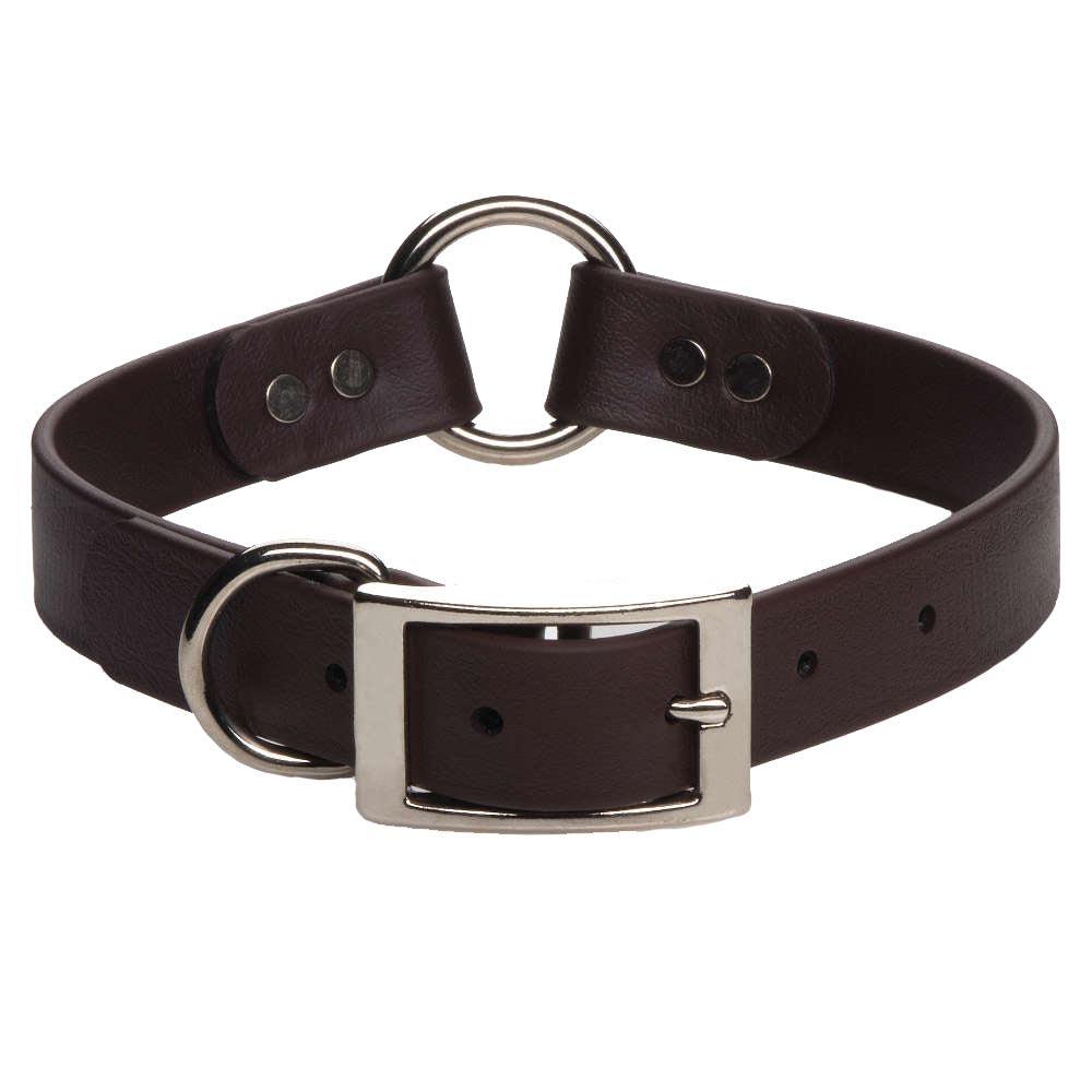 Mendota Pet Wide Width DuraSoft Imitation Leather Collar with Center Ring for Dogs, Brown, 1-in x 24-in