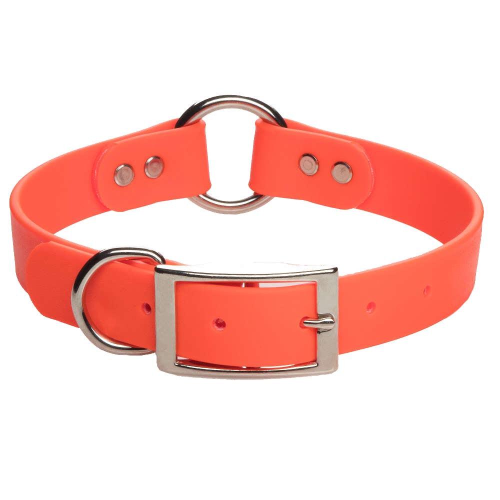 Mendota Pet Wide Width DuraSoft Imitation Leather Collar with Center Ring for Dogs, Orange, 1-in x 18-in