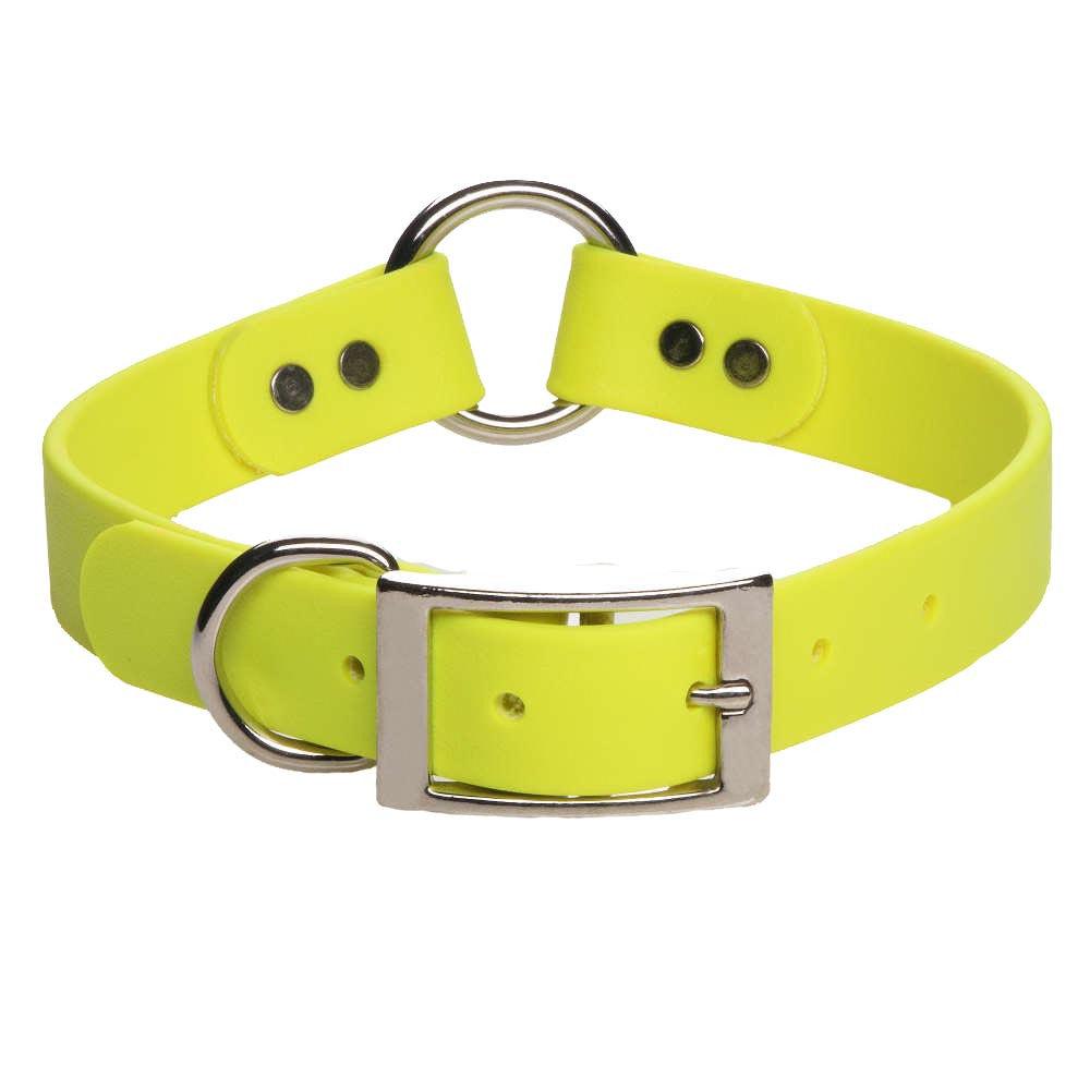 Mendota Pet Wide Width DuraSoft Imitation Leather Collar with Center Ring for Dogs, Yellow, 1-in x 24-in