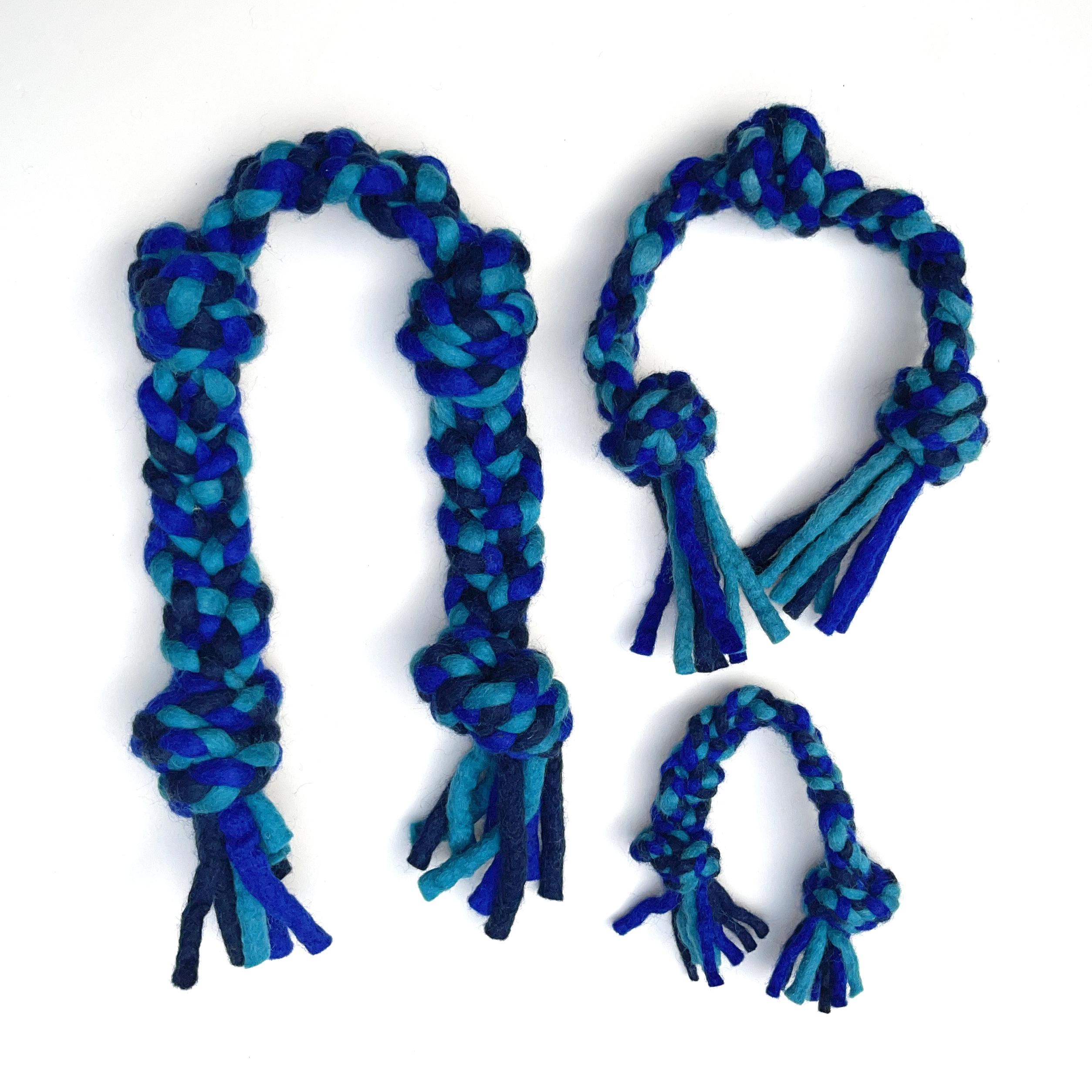 Dharma Dog Karma Cat Knotted Rope Wool Dog Toy, Blue/Turquoise, 26-in