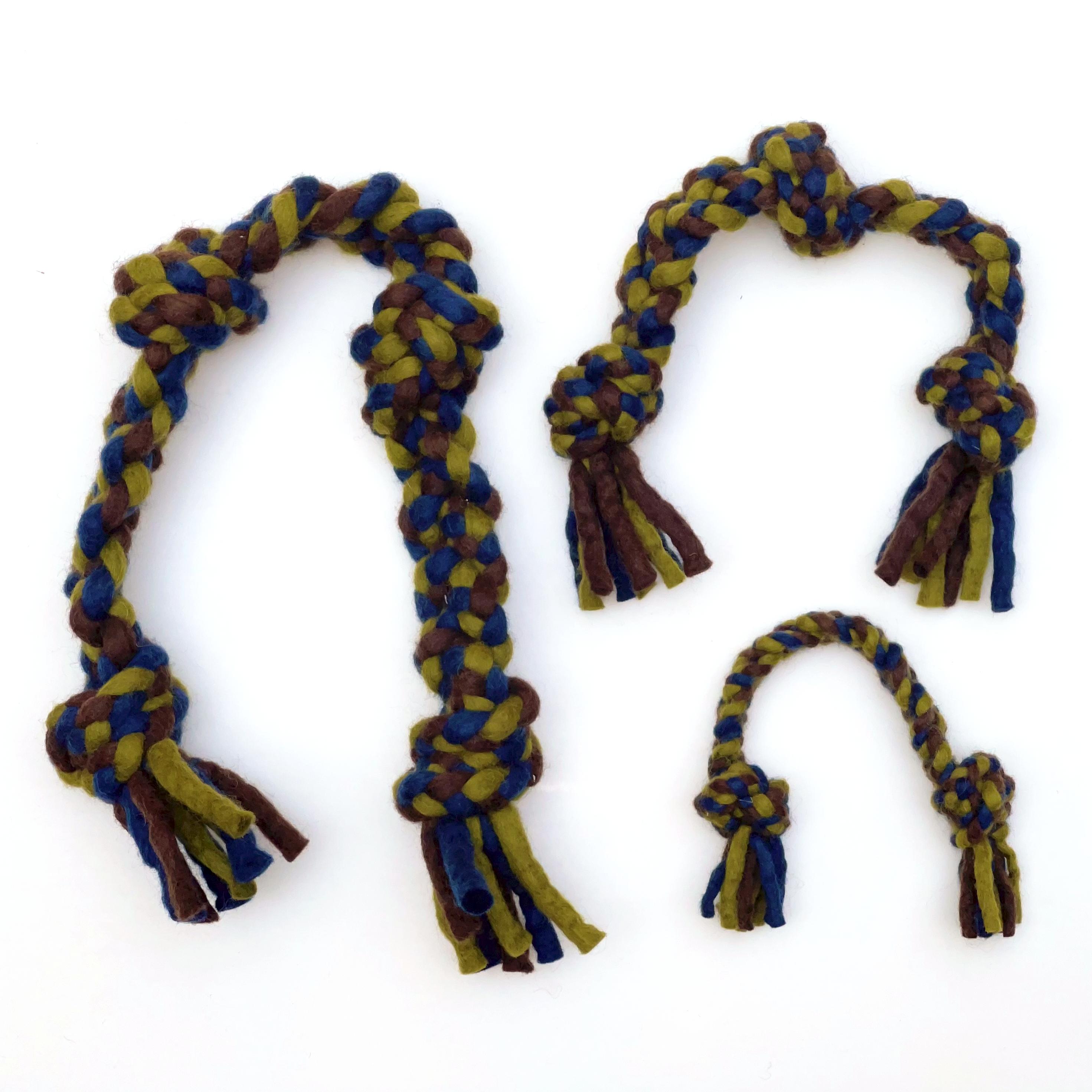 Dharma Dog Karma Cat Knotted Rope Wool Dog Toy, Navy/Green, 10-in