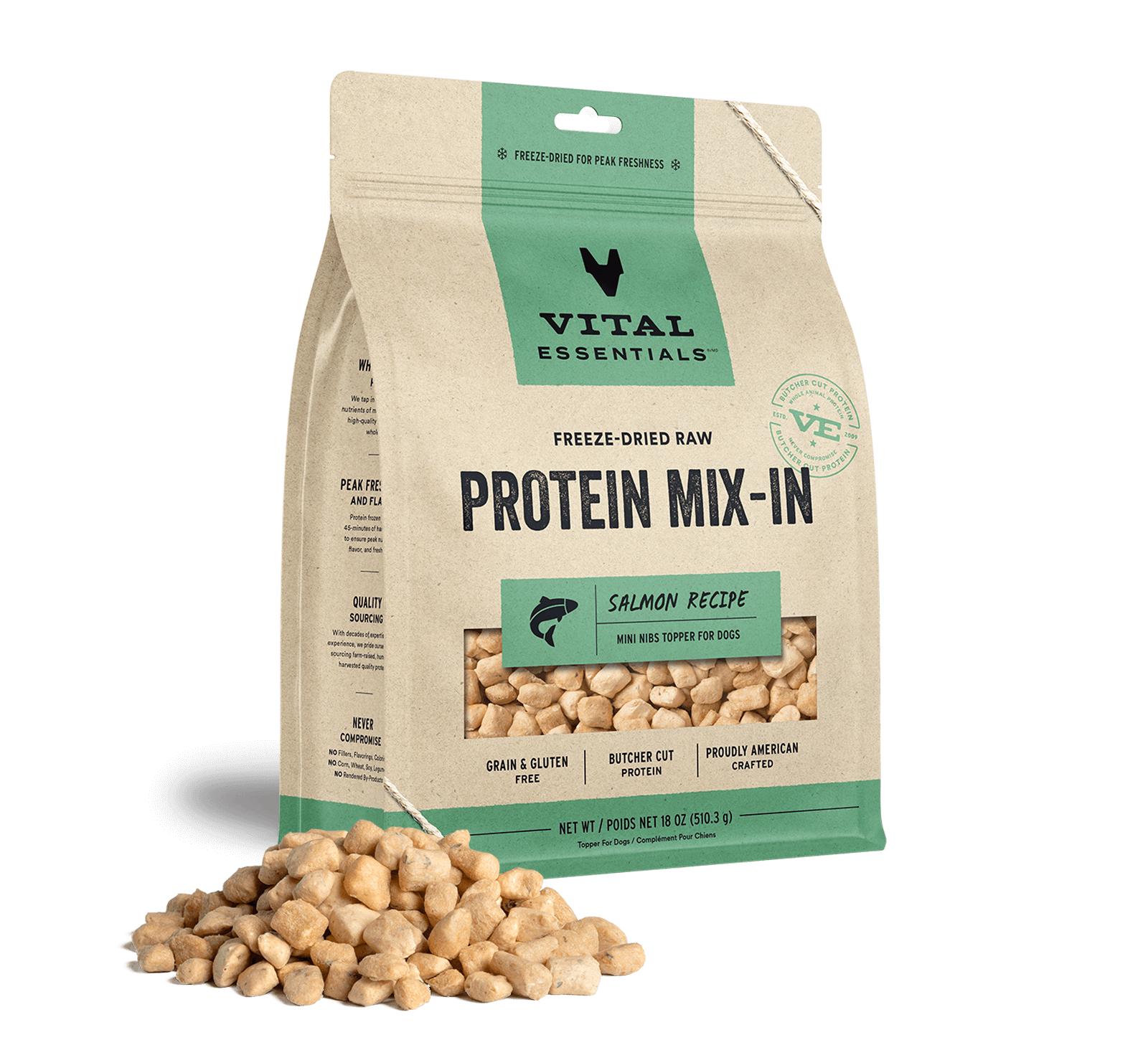 Vital Essentials Salmon Protein Mix-In Mini Nibs Freeze-Dried Raw Dog Food Topper, 18-oz