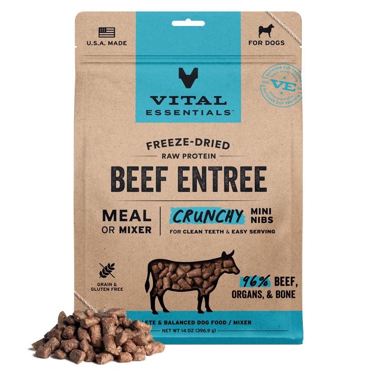 Vital Essentials Beef Entree Crunchy Mini Nibs Freeze-Dried Raw Dog Food, 14-oz