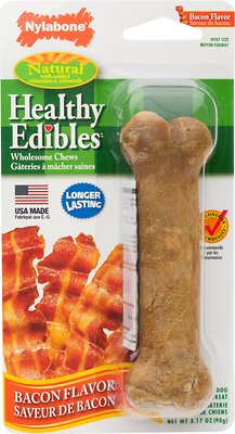 Nylabone Healthy Edibles Longer Lasting Bacon Flavor Dog Bone Treat, Medium