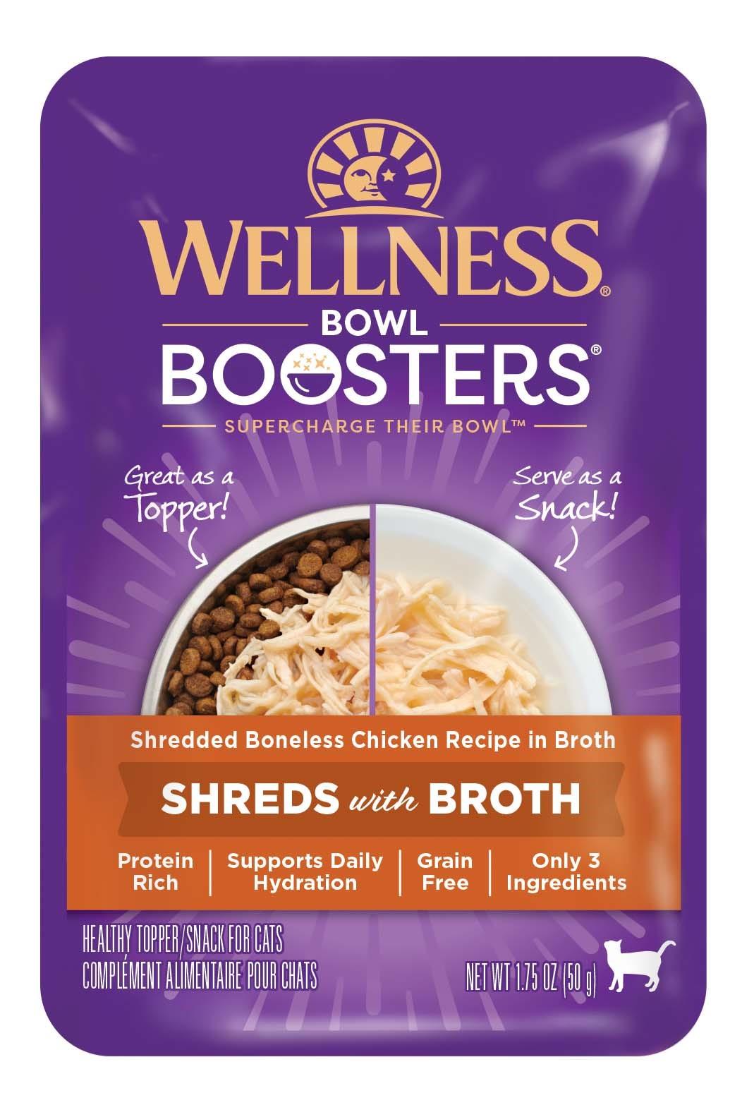 Wellness Bowl Boosters Shredded Chicken in Broth Grain-Free Wet Cat Food Topper, 1.75-oz