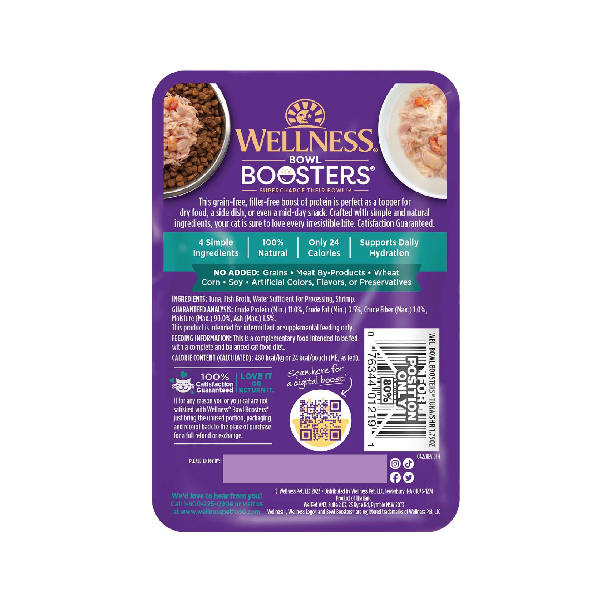 Wellness Bowl Boosters Flaked Tuna & Shrimp in Broth Grain-Free Wet Cat Food Topper, 1.75-oz