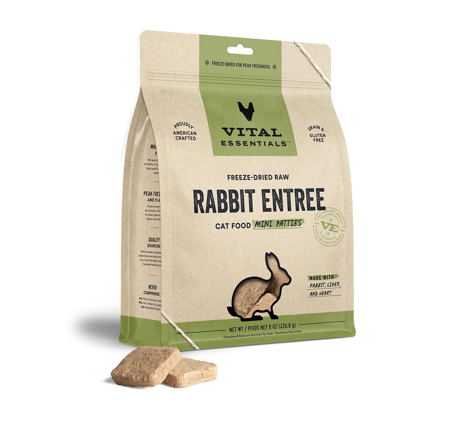 Vital Essentials Rabbit Entree Mini Patties Freeze-Dried Raw Cat Food, 8-oz