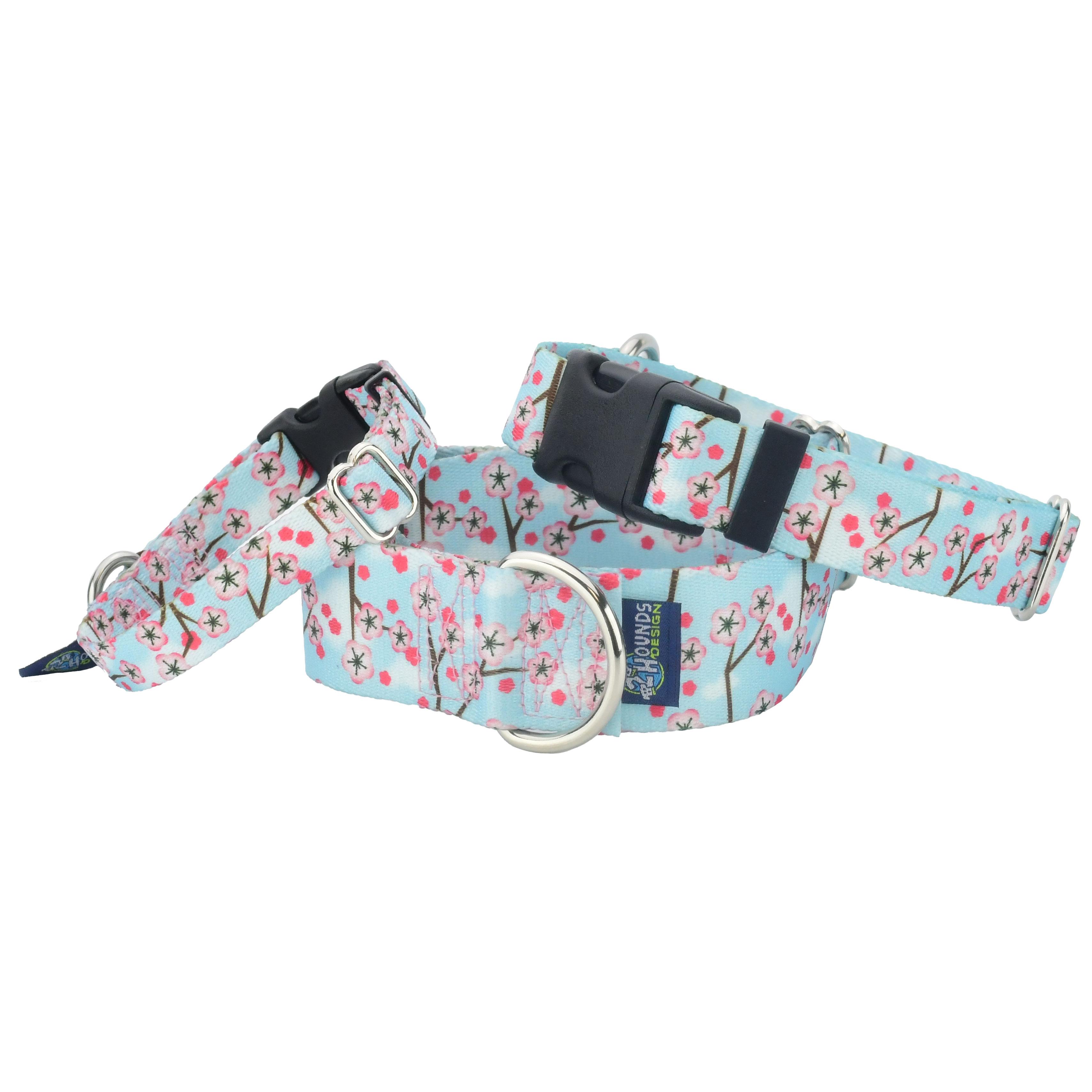 2 Hounds Design Keystone Martingale Dog Collar, Cherry Blossoms, 1.5-in x 16-20-in