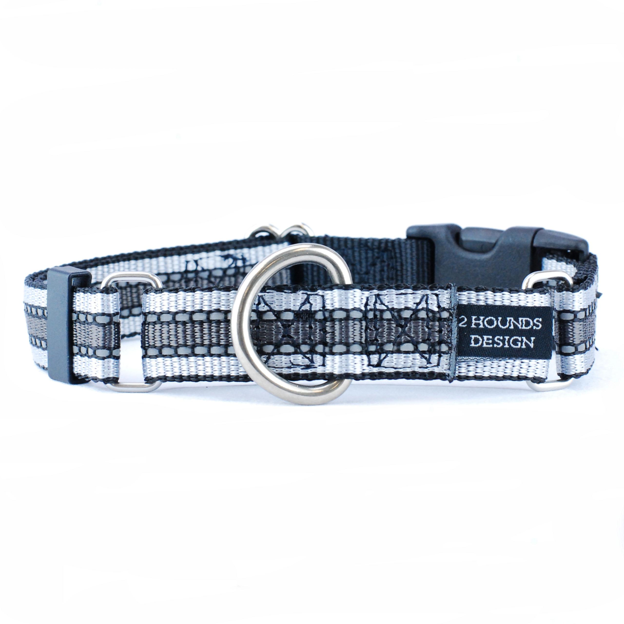 2 Hounds Design Martingale Nylon Dog Collar, Black Reflective, 5/8-in x 10-14-in
