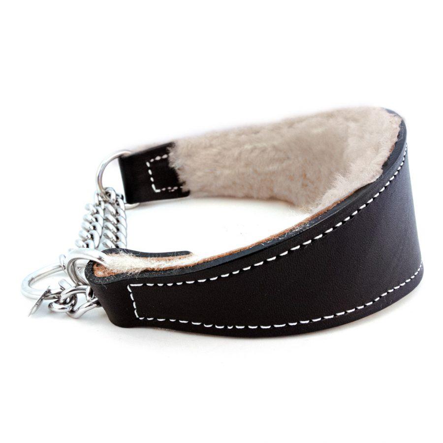Auburn Leathercrafters Martingale Shearling Dog Collar, Black, 12-in x 1.25-in