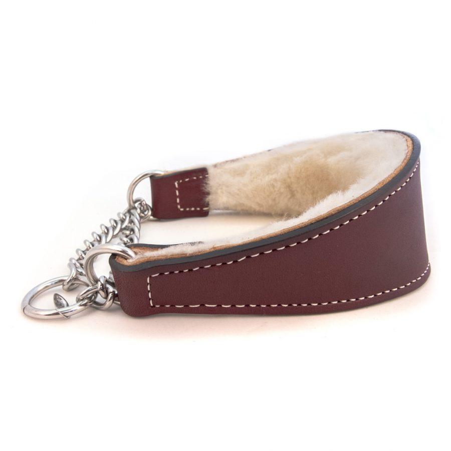 Auburn Leathercrafters Martingale Shearling Dog Collar, Burgundy, 14-in x 1.75-in