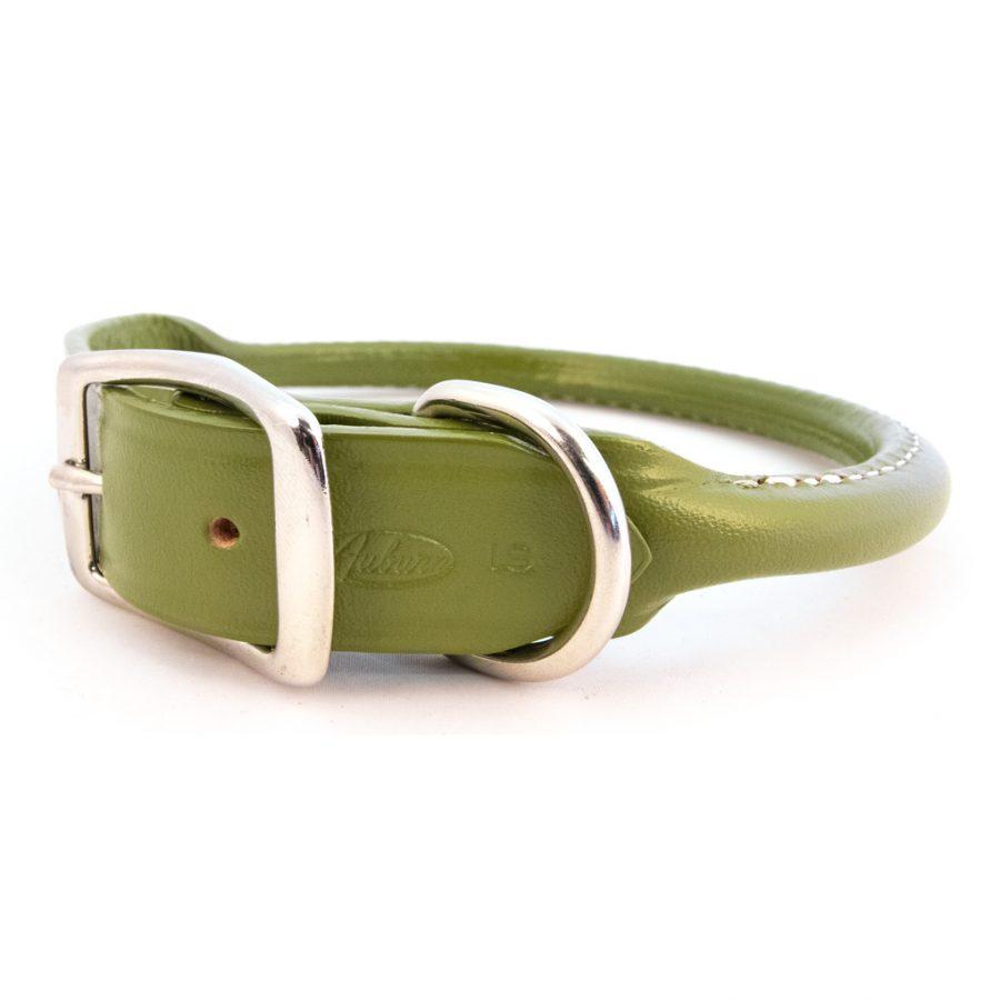 Auburn Leathercrafters Rolled Dog Collar, Green, 20-in x 1-in