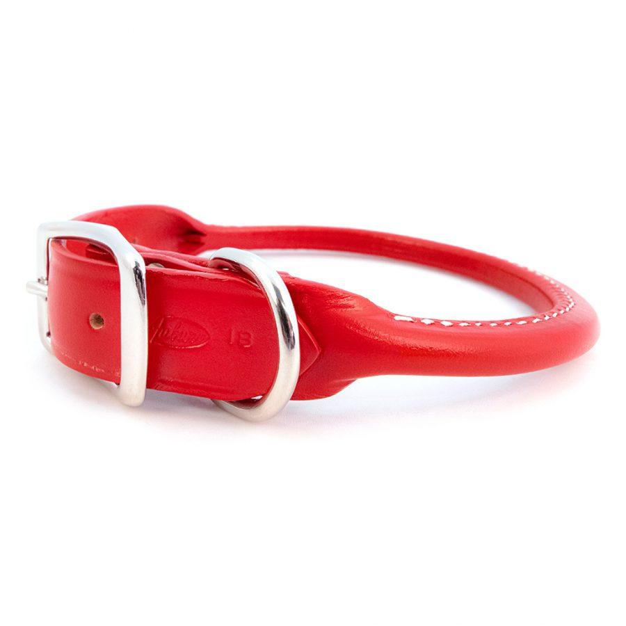Auburn Leathercrafters Rolled Dog Collar, Red, 22-in x 1-in