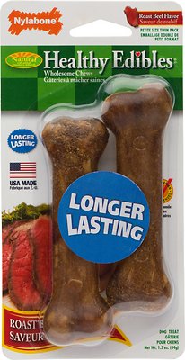 Nylabone Healthy Edibles Twin Pack Roast Beef Flavor Dog Bone Treats, X-Small