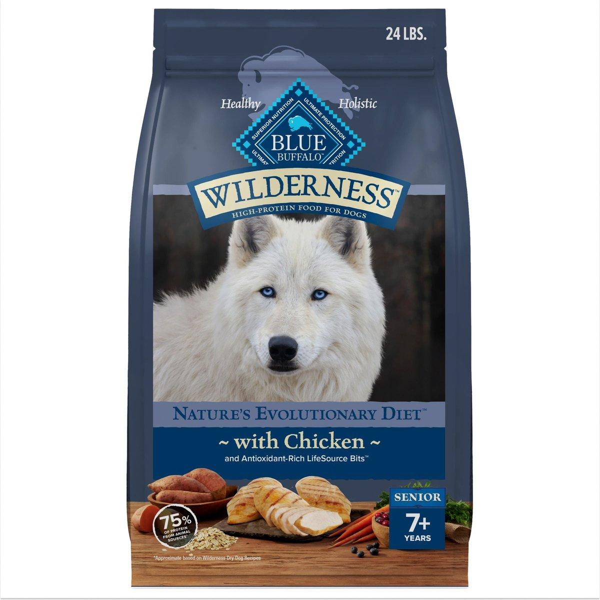 Blue Buffalo BLUE Wilderness High Protein with Chicken Senior Dog Dry Food, 24-lb