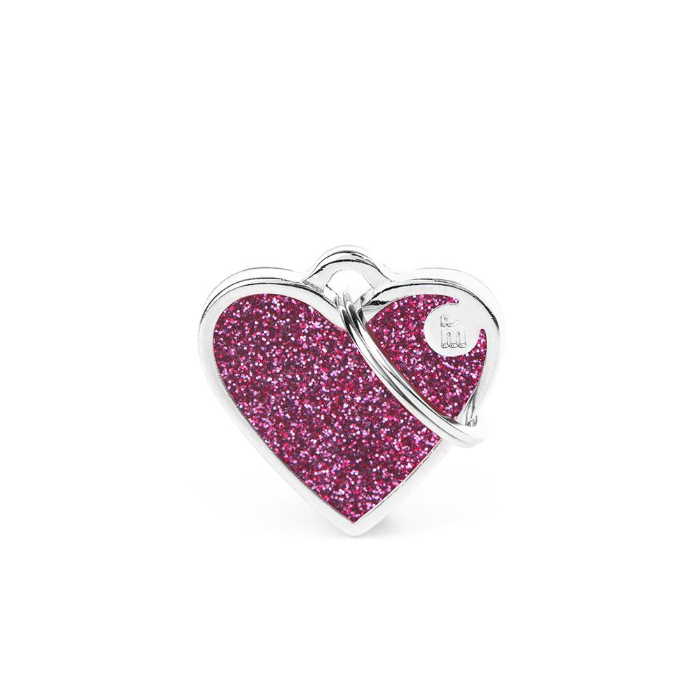 MyFamily Shine Glitter Heart Pet ID Tag, Pink, Small