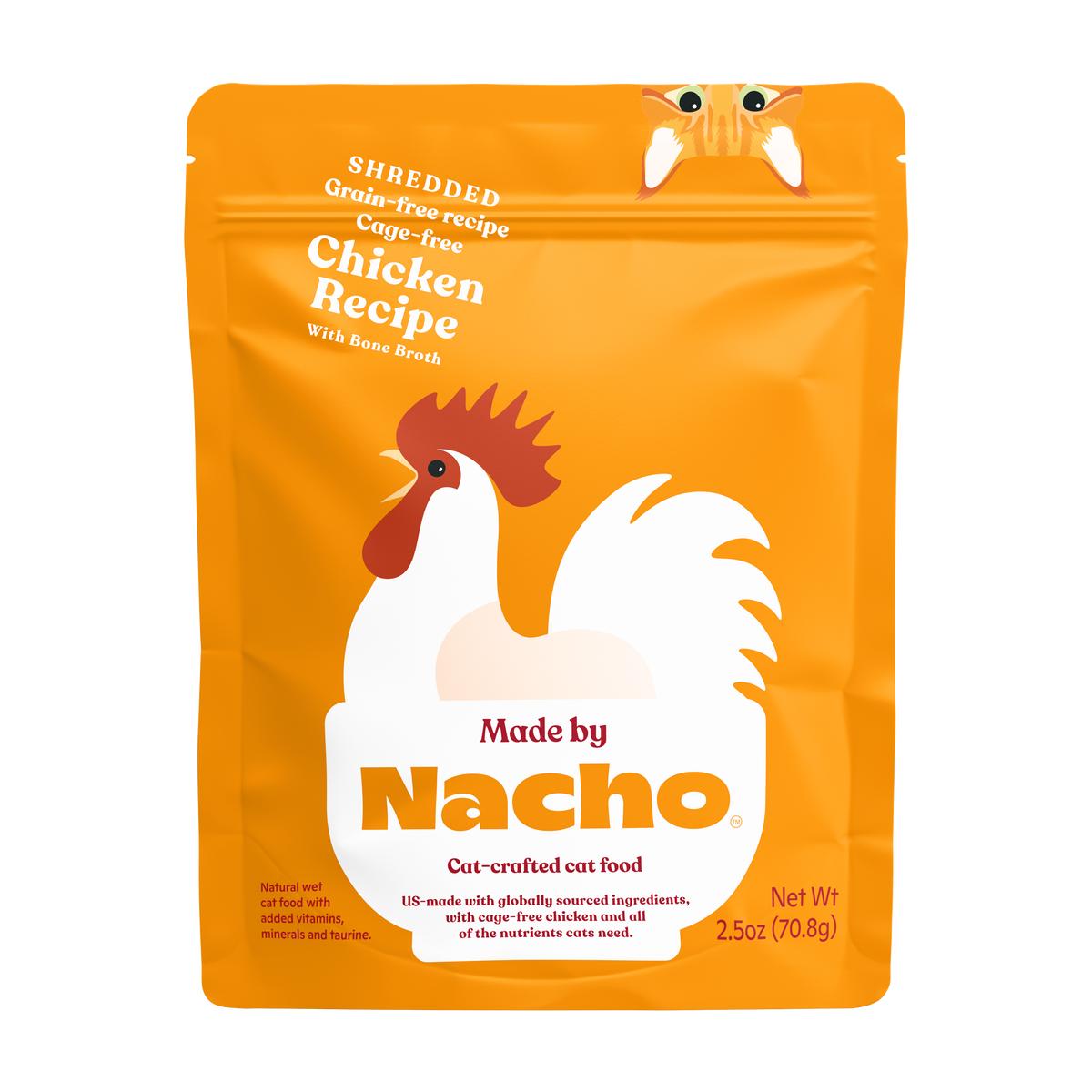 Made By Nacho Shredded Cage-Free Chicken with Bone Broth Grain-Free Wet Cat Food Pouch, 2.5-oz