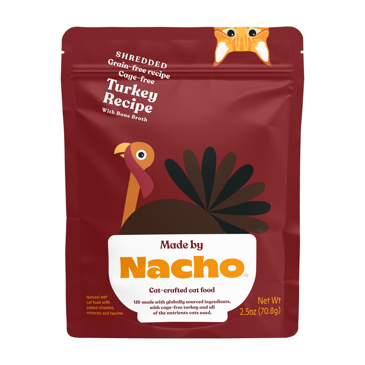 Made By Nacho Shredded Cage-Free Turkey Recipe with Bone Broth Grain-Free Wet Cat Food Pouch