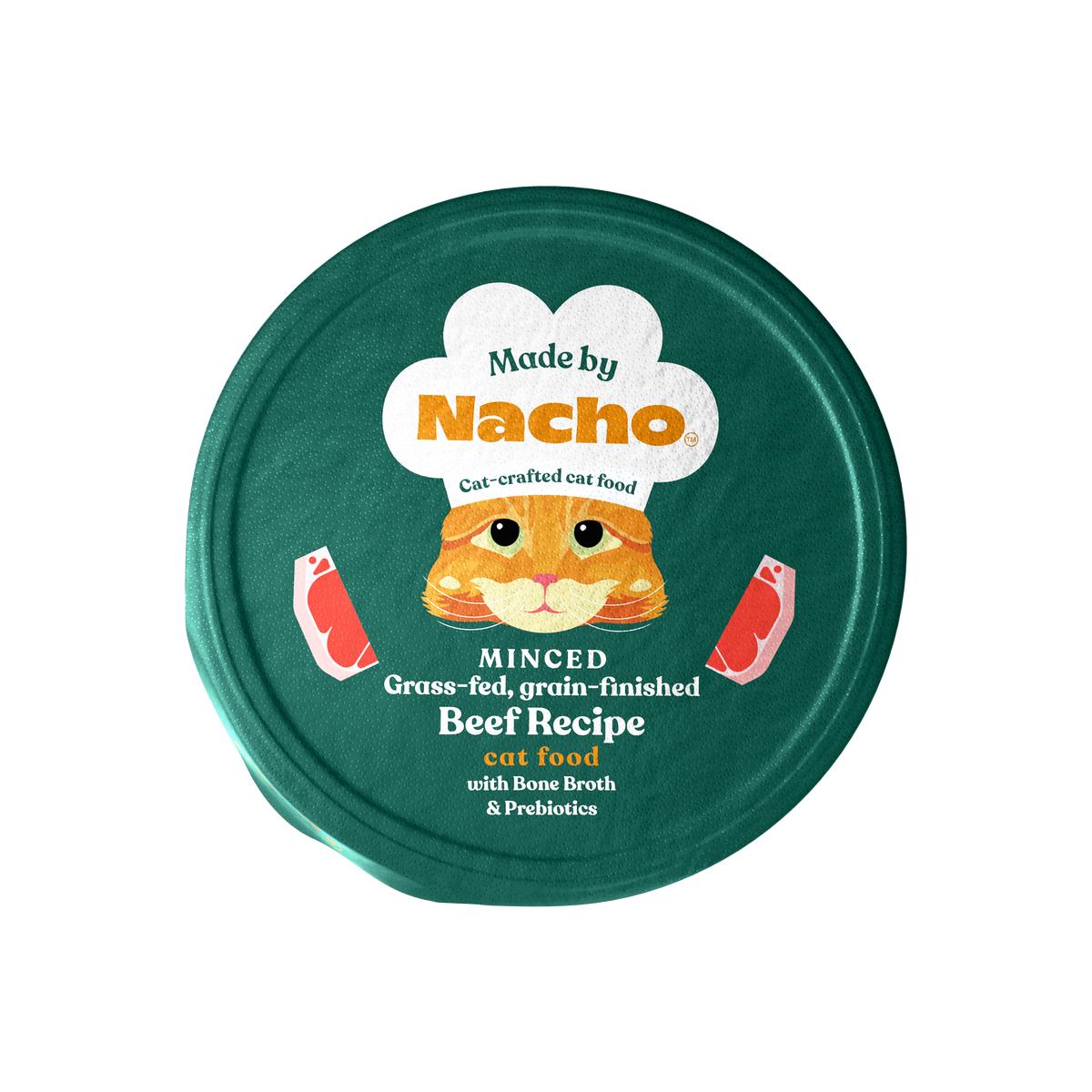 Made By Nacho Minced Grass-Fed Grain-Finished Beef with Bone Broth & Prebiotics Wet Cat Food, 2.5-oz