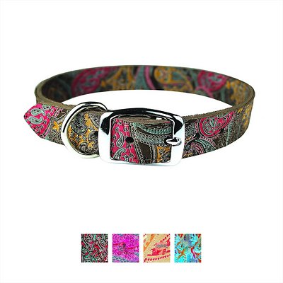 Leather Brothers/OmniPet Paisley Leather Dog Collar, Chocolate, 12-in