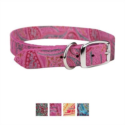Leather Brothers/OmniPet Paisley Leather Dog Collar, Pink, 14-in