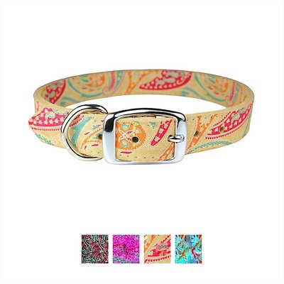 Leather Brothers/OmniPet Paisley Leather Dog Collar, Sand, 12-in