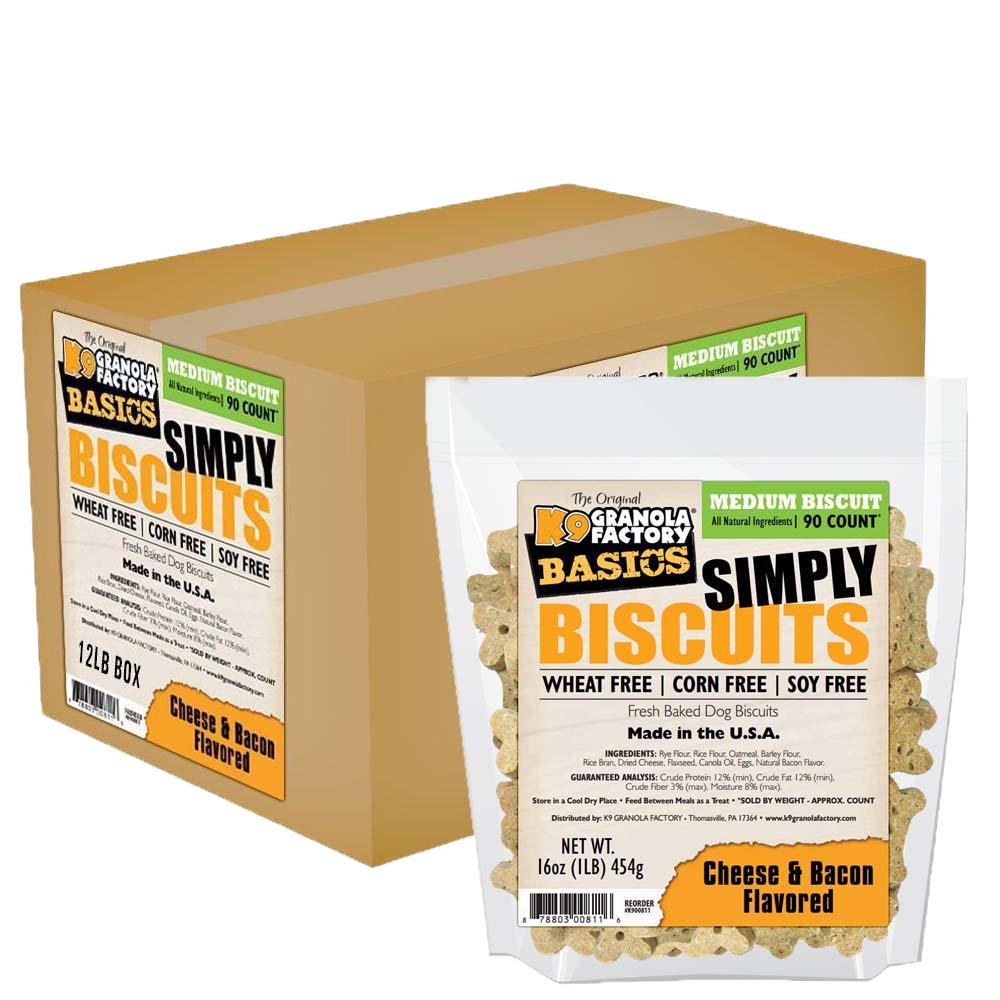 K9 Granola Factory Basics Simply Biscuits Cheese & Bacon Flavored Dog Treats, Medium, 12-lb