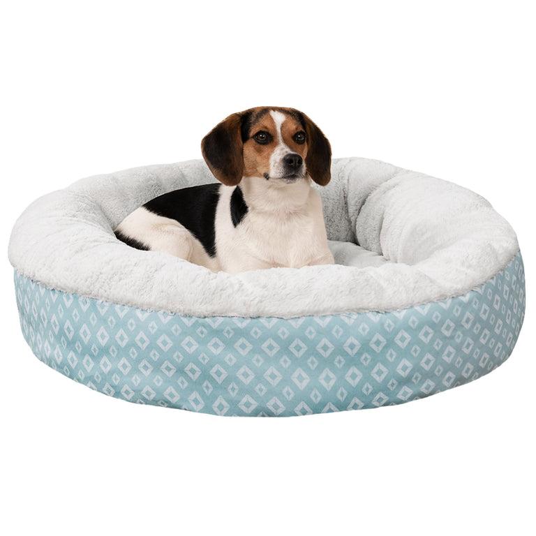 FurHaven Plush & Diamond Print Calming Donut Pet Bed, Aqua