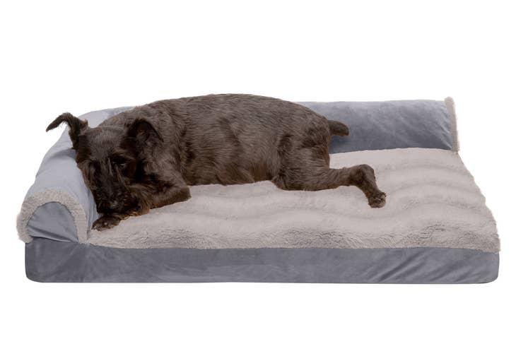 FurHaven Wave Fur & Velvet Deluxe Chaise Lounge Dog Bed, Granite Grey