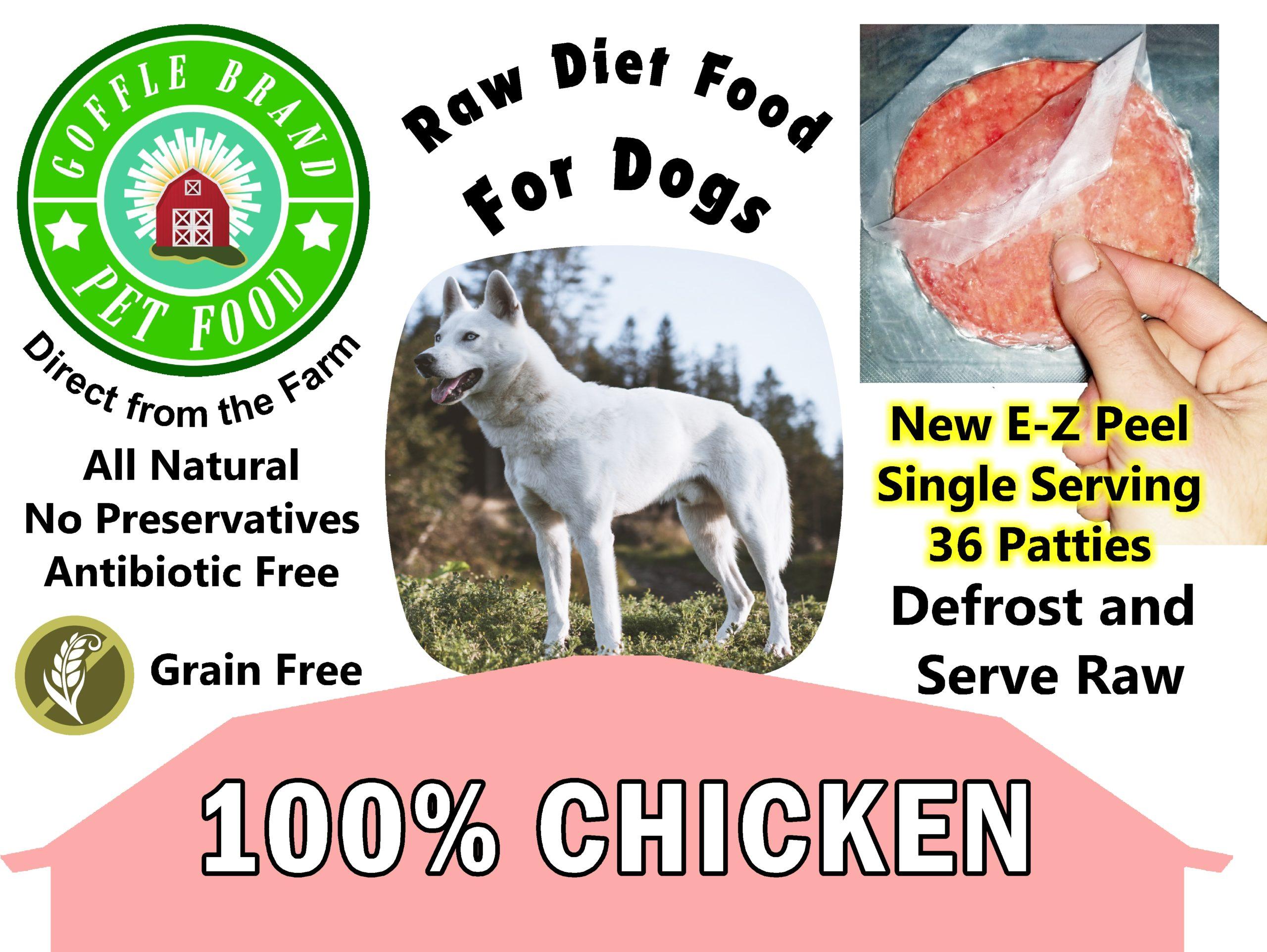 Goffle Brand Pet Food 100% Chicken Patties Frozen Dog Food, 36-count