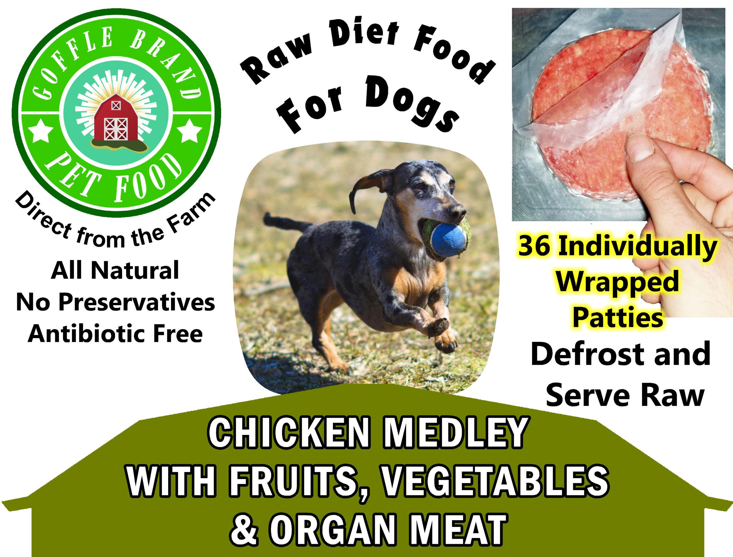 Goffle Brand Pet Food Chicken Medley Patties Frozen Dog Food, 36-count