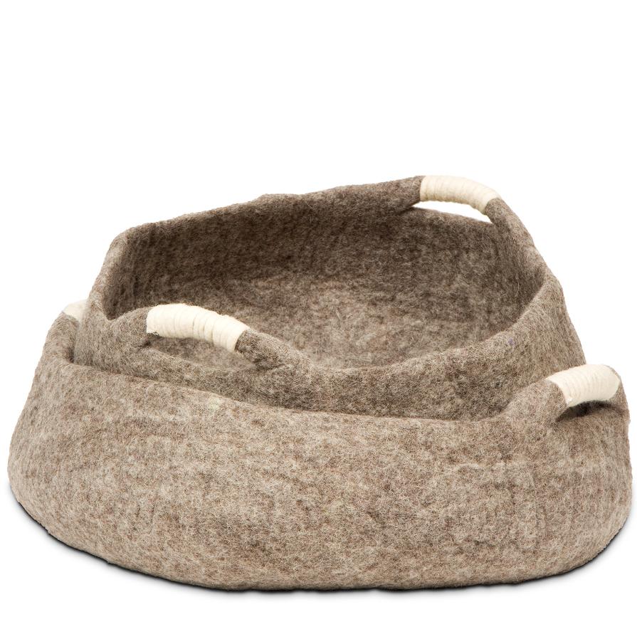 Dharma Dog Karma Cat Handle Wool Basket Pet Bed, Natural, 14-in