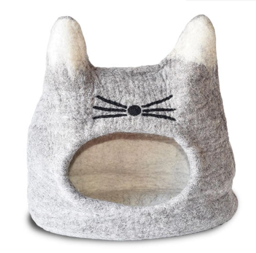 Dharma Dog Karma Cat Cat Face Cave Wool Pet Bed, Natural