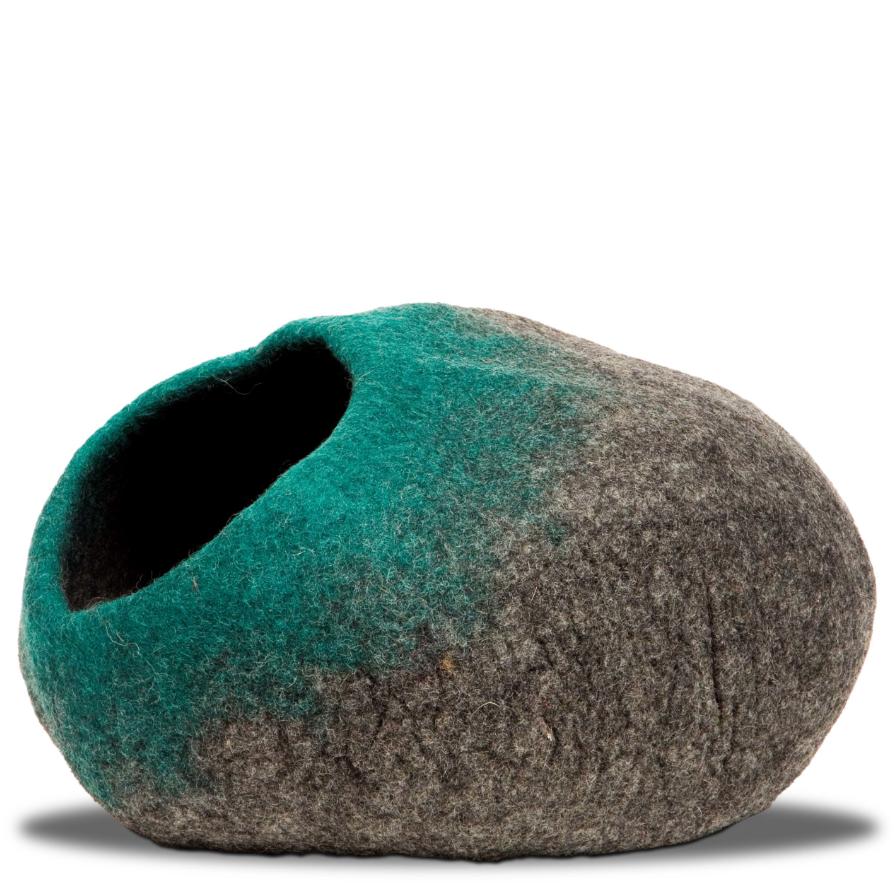 Dharma Dog Karma Cat Ombre Cave Wool Pet Bed, Dark Grey/Teal