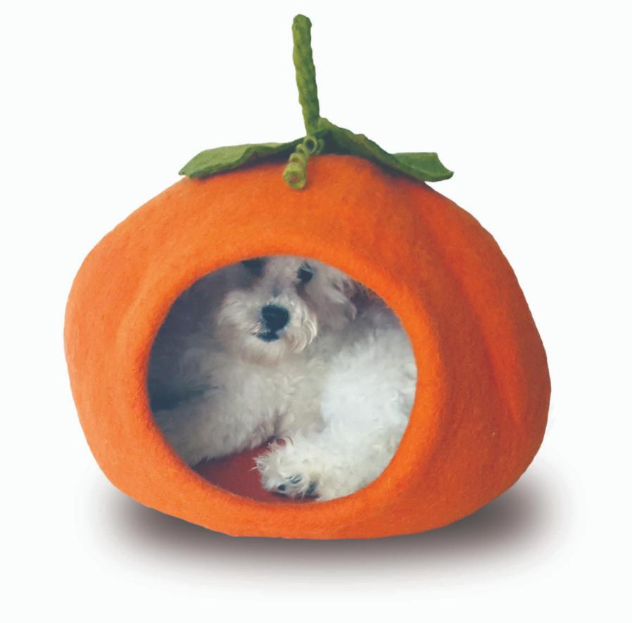 Dharma Dog Karma Cat Pumpkin Cave Wool Pet Bed, Orange