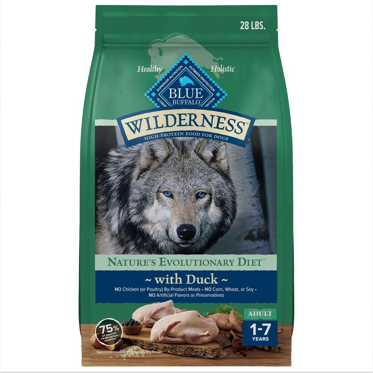 Blue Buffalo BLUE Wilderness Duck with Wholesome Grains Adult Dry Dog Food, 28-lb