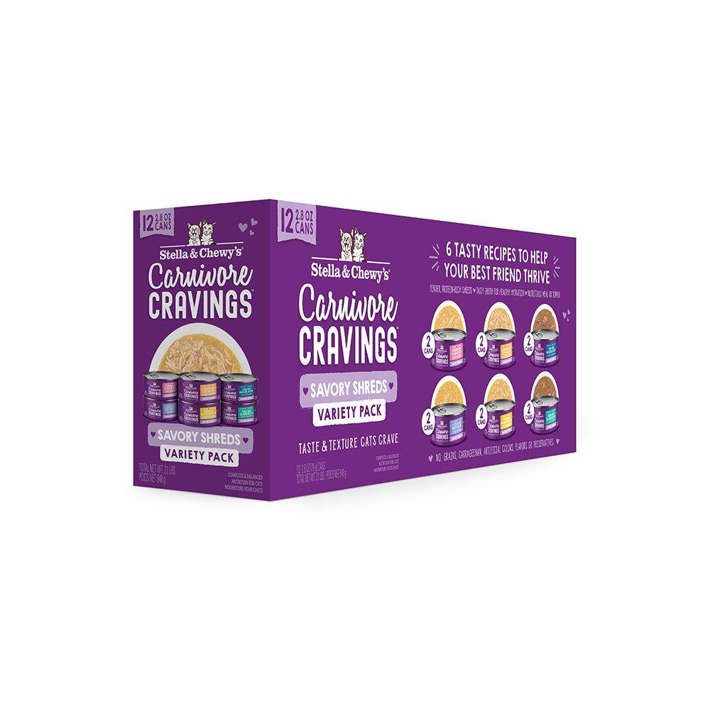 Stella & Chewy's Carnivore Cravings Savory Shreds Wet Cat Food Can Variety Pack, 2.8-oz, 12-pk