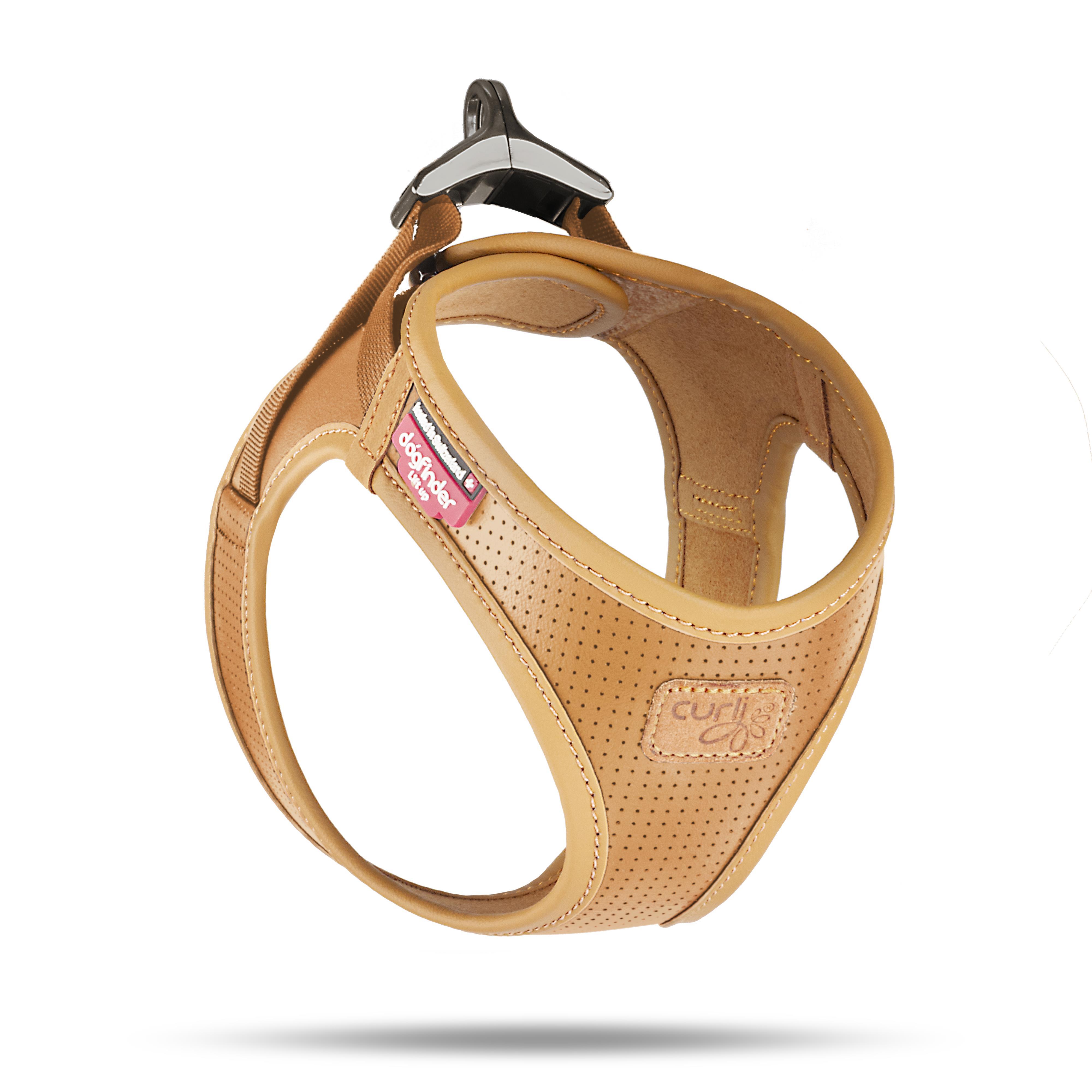 Curli Apple Leather Clasp Dog Harness, Brown, 3X-Small
