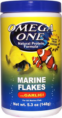 Omega One Marine Flakes with Garlic Fish Food, 5.3-oz jar