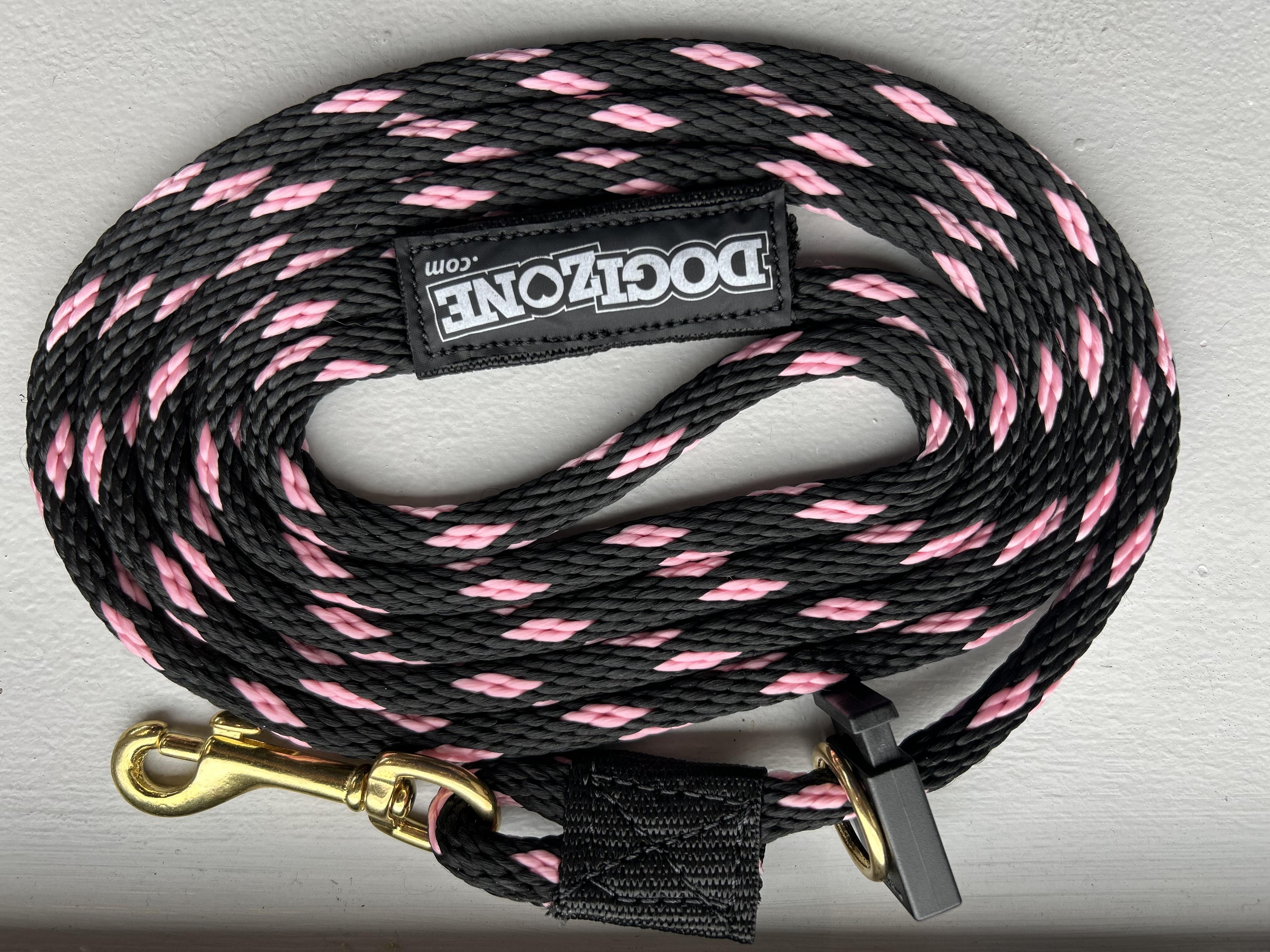 DogiZone Slip Dog Lead, Black/Pink Diamonds, 3/8-in x 6-ft